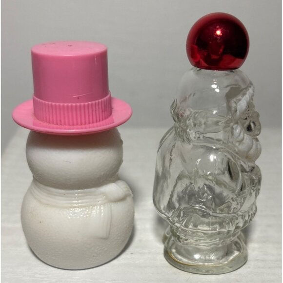 Avon Bottles Snowman Pink Hat Milk Glass & Santa Claus Clear Glass Container Set - Picture 3 of 7